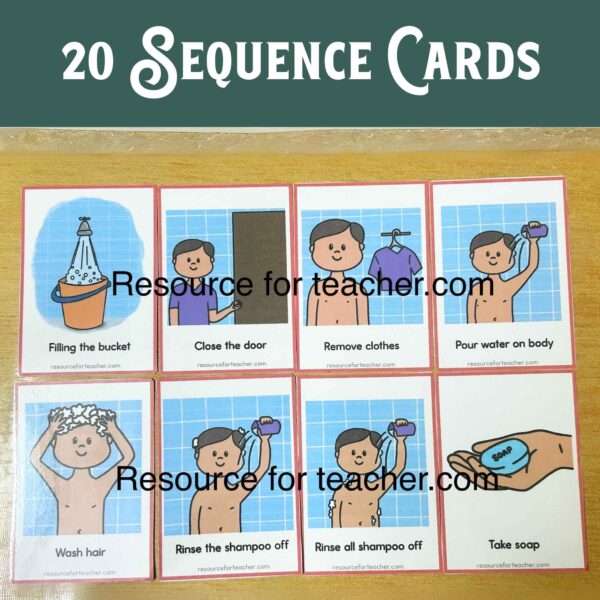 Taking a bath sequence cards